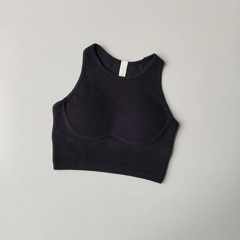 New Running Fitness Sports Vest Integrated Women's High-strength Thread Hollow Beautiful Back Shockproof Tight Yoga Bra Clothing