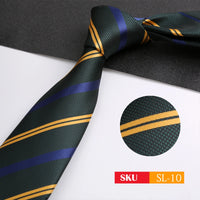 Luxury 8CM Mens Necktie Dark Green Color Dot Plaid Stripes Ties For Man Groom Jacquard Woven Neck Tie For Business Party