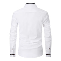 New Fashion Patchwork Long Sleeeve Casual Shirts Men Stand Collar Slim Fit Blouses High Quality Spirng Autumn Male Dress Shirt