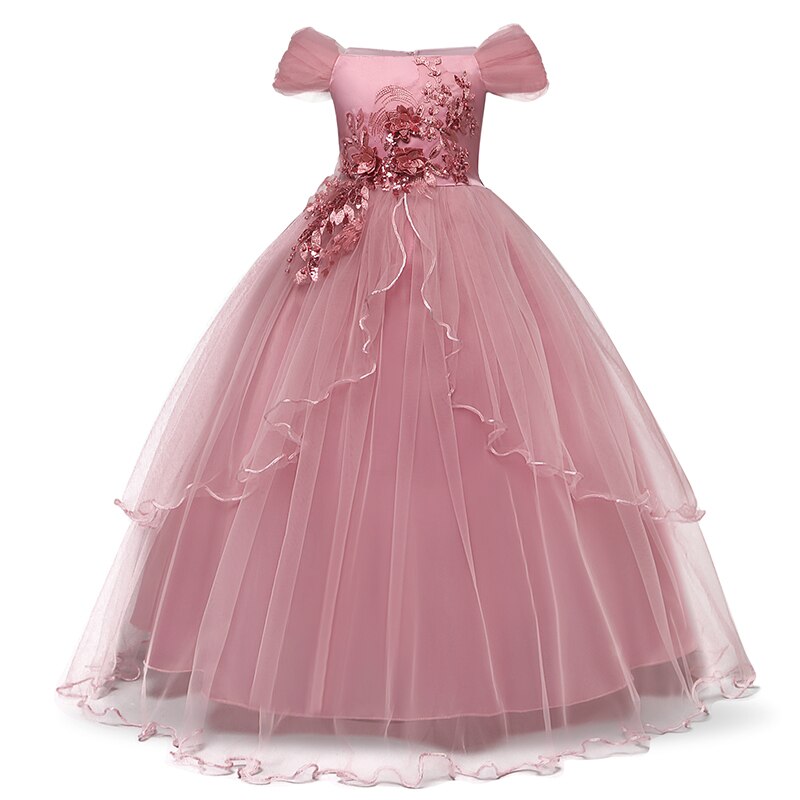 Summer Long Dresses For Girls Floral Beauty Pageant Princess Dress Wedding Party Children Bridesmaids Costume Tutu Dress 6-14Y