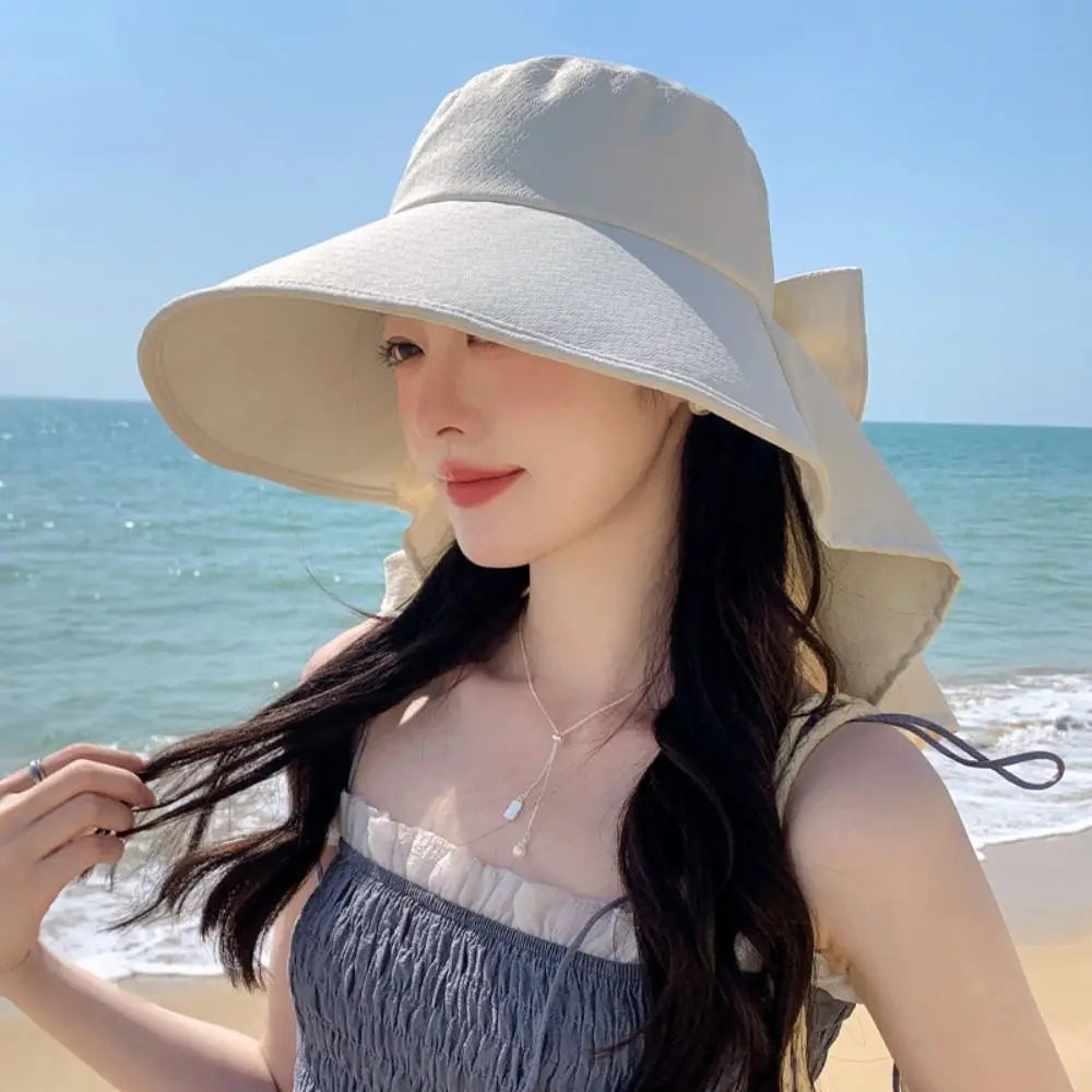 UPF 50+ UV Protection Bow Bucket Hat Portable Sunscreen Outdoor Sun Hat Adjustable Wide Brim Fisherman Cap Summer