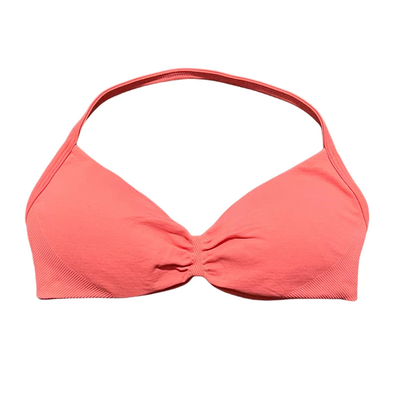 HISTELLO Sports Bra Seamless Halter Thin Strap High Support Scrunch Women Removable Pads Gym Fitness Workout Yoga Clothes