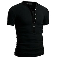 2026 Men's Summer Casual Shirts Solid V-neck Button Slim Fit T-Shirts for Men Fashion Short Sleeve Tees Tops Men Clothing S-3XL