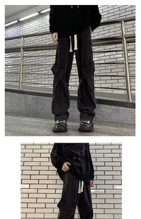 2025 Mens Workwear Jeans Multiple Pockets Loose Straight Leg Spring Autumn Wide Casual Pants  Street Fashion Long Trousers