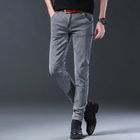 New style jeans, men's slim fit, Korean style comfortable straight leg elastic gray mid waist pants, men's casual denim pants