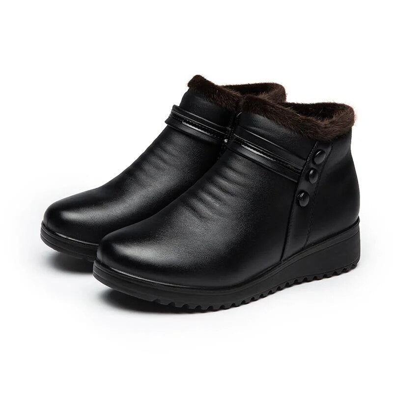 2022 New Fashion Winter Women Boots Outdoor Keep Warm Leather Ankle Boots Mom Autumn Plush Wedge Shoes Woman Plus Size Shoes