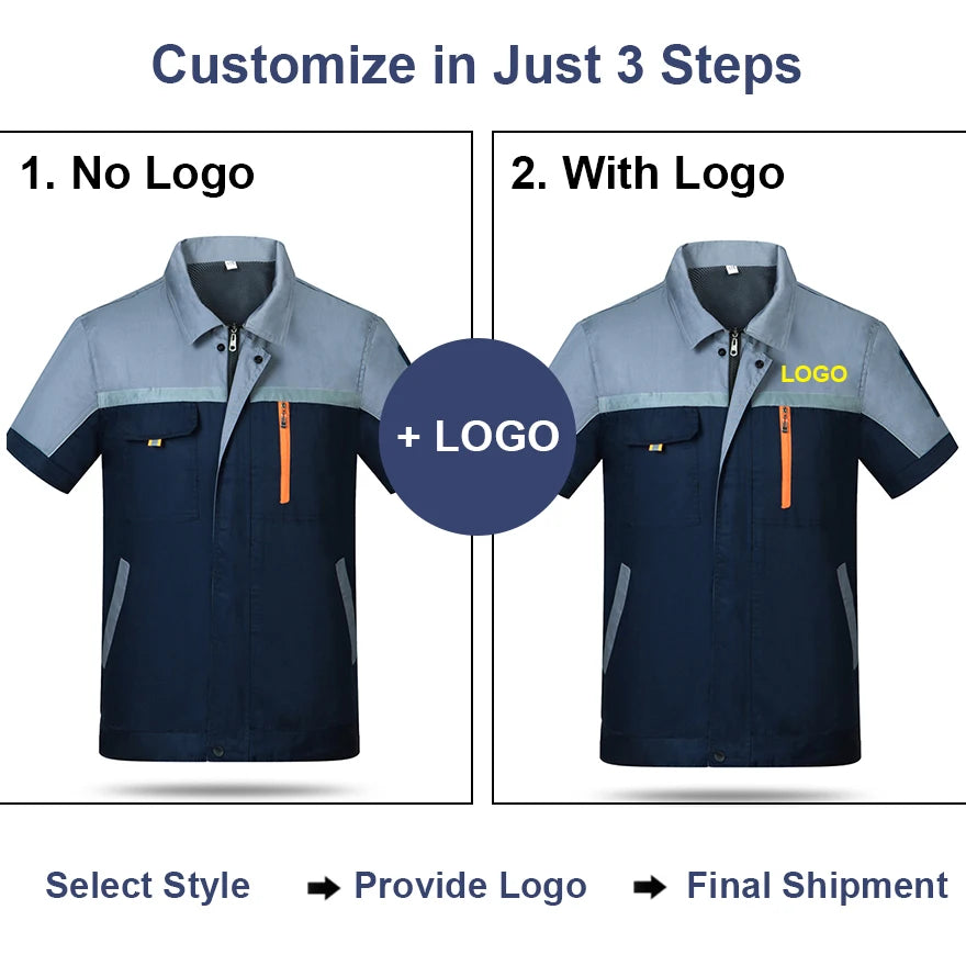 Mens Factory Work Shirt Uniform Long Sleeve Turn-Down Collar Workwear Motor Mechanic Repair Workshop Two-pocket T-shirts Tops