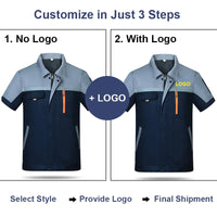 Mens Factory Work Shirt Uniform Long Sleeve Turn-Down Collar Workwear Motor Mechanic Repair Workshop Two-pocket T-shirts Tops