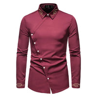Men's Irregular Oblique Button Up Dress Shirts Streetwear Luxury Elegant Embroidery Business Shirt Chemise Homme Mens Blouses