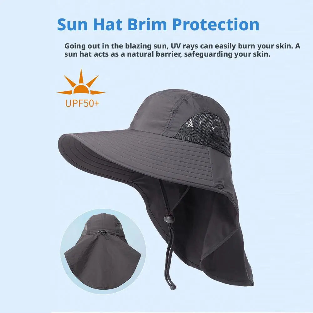 Summer Sun Hat Wide Brim Sun Hat With Neck Flap For Men Women Adjustable Outdoor 50+UPF Protection Safari Cap Hiking Fishing Hat