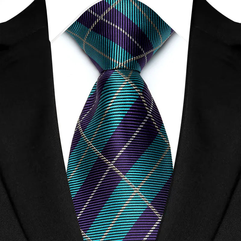 New Design Plaid & Checks 8cm Tie Red Blue Jacqurd Weave Neckties For Men Business Wedding Cravat Accessories Neck Ties Gifts