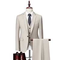 Luxury 3 Piece Men's Wedding Suit Fashion Men's Slim Solid Color Business Office Suit Sets Large Size Men Blazer+ Pants + Vest