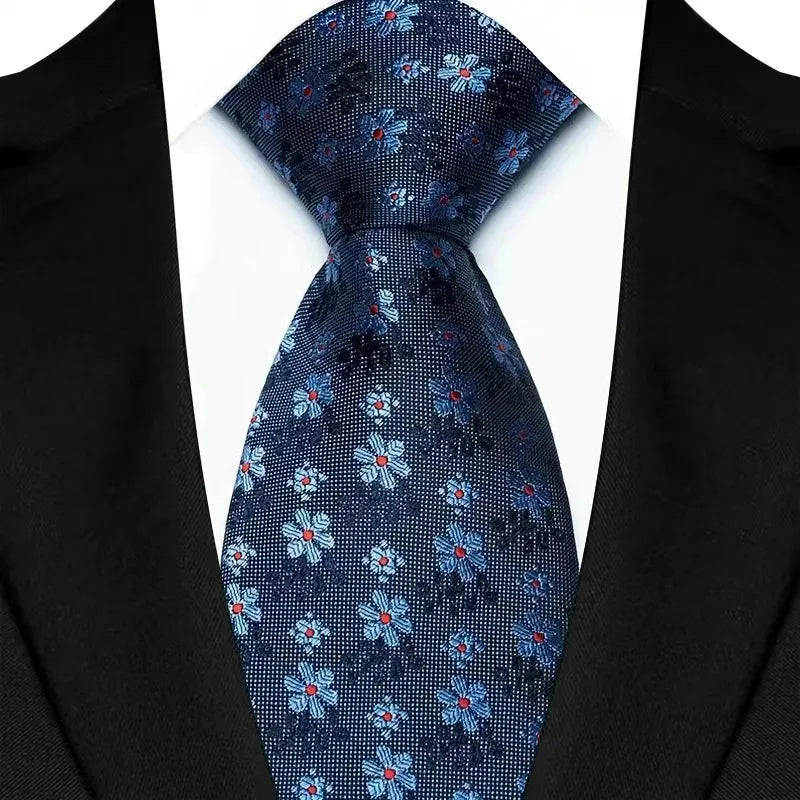 Luxury Men's Necktie 8cm Navy Blue Color Tie Jacquard Neck Ties for Man Business Wedding Party Gift