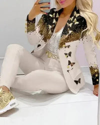 Plaid Print Lapel Collar Blazer & Pants Set Women 2pcs Clothes Suit Pants Suits Spring Autumn Fashion Casual