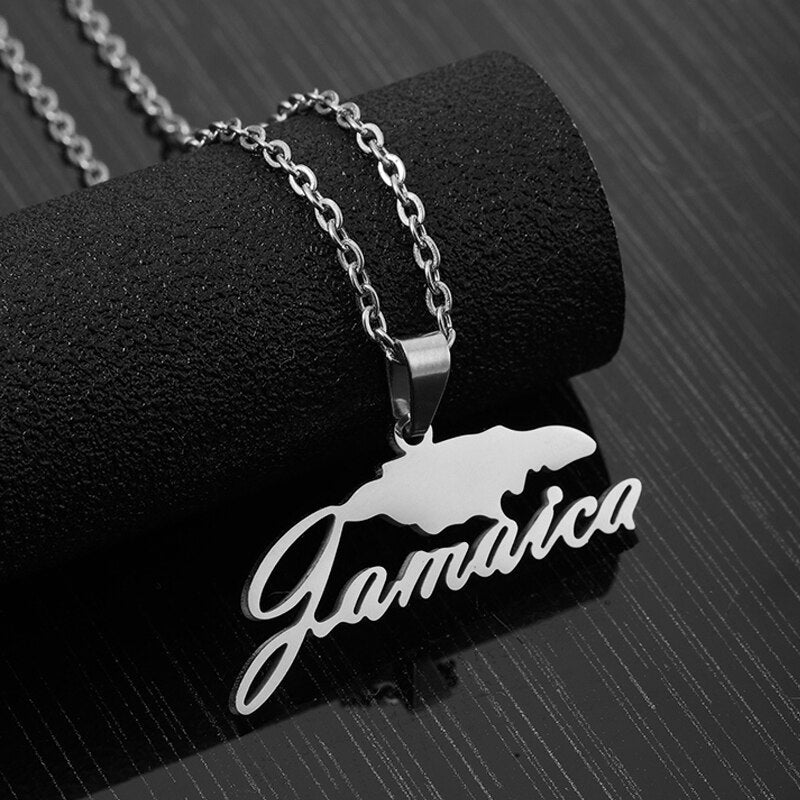 Fashion Jamaica Map Pendant Necklace for Women Men Gold Color Jamaicans Party Engagement Annivers Stainless Steel Jewelry Gifts