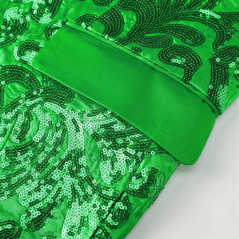 Red Sequin Blazer & Pants Set , Men's Shiny Party Outfit Suits for Weddings, Concerts & Festive Celebrations