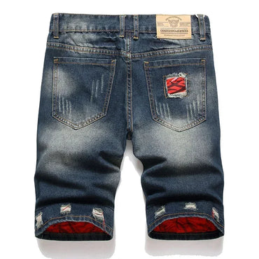 2024 Summer Vintage Washed Men Denim Shorts Casual Fashion Street Wear Ripped Hole Patches Distressed Male Straight Jeans Shorts