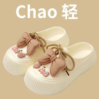 2025 New Slippers DIY Bow Platform Sandals for Women Summer Thick Sole Beach Slides Woman Flowers Non Slip Clogs Garden Shoes