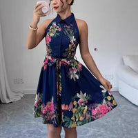 2026 Spring and Summer New Casual Style Waist Strap Dress Flower Printed Women's Dress