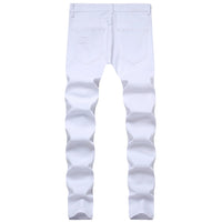 Punk Street Style Ripped Skinny Jeans Men Vintage Wash Solid Denim Trouser Mens Casual Slim Fit Pencil Denim Holes Pants 2024