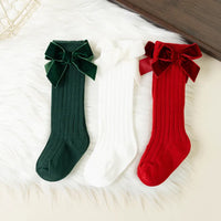 Autumn Winter Baby Girls Bowknot Knee High Socks Toddler Tube Princess Sock For Kids Knitted Socken Cute Leg Warmer 0-8Years