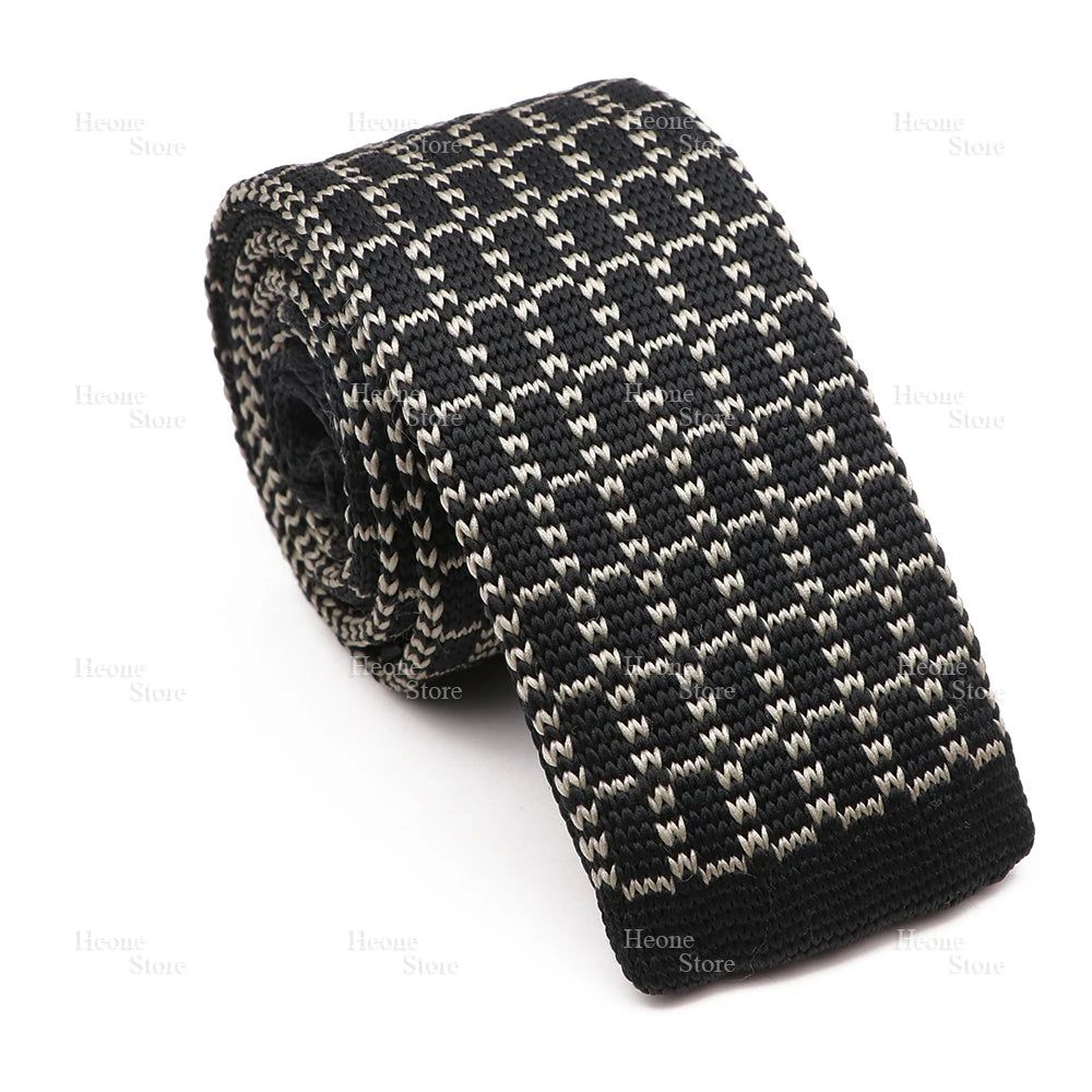 Novelty Chic Knitted Ties For Men Women Red Green Grey Woven Necktie Plaid Geometric Pattern Skinny Slim Narrow Winter Cravat