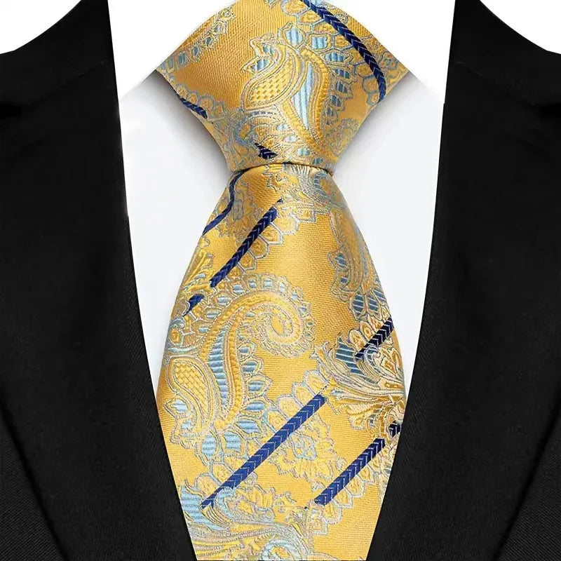 8cm Width Yellow Color Neck Ties For Men Paisley Dots Necktie Handmade Business Formal Tie Suit Accessories Tuxedo Cravat