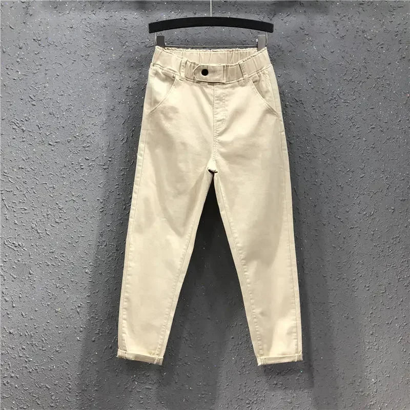 Woman Jeans Pants Denim Cropped Women's Autumn Casual Pants Elastic Waist Loose Feet Pantalones Vaqueros Mujer