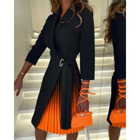 2023 Elegant Office Lady Pleated Blazer Dress Women Spring Autumn Fashion Bodycon Party Slim Dress with Slit Tied Dress Vestidos