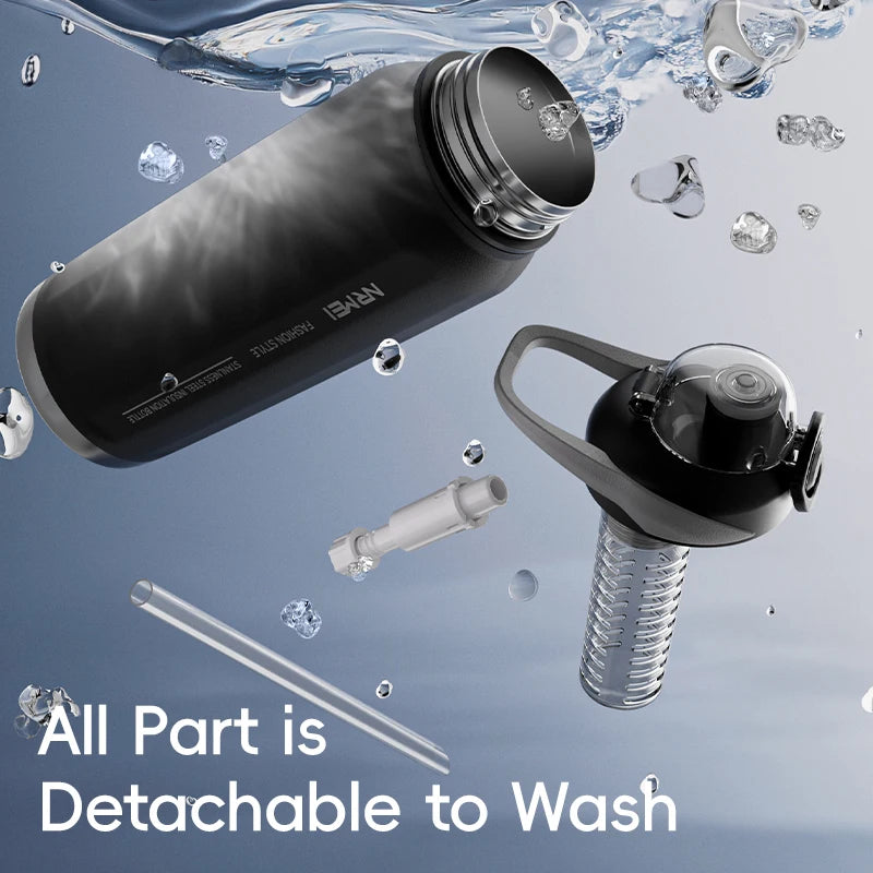 One Button Open Water Bottle with Lifting Rope, Large Capacity Stainless Steel Thermos Bottle,Outdoor Sport Vacuum Flasks