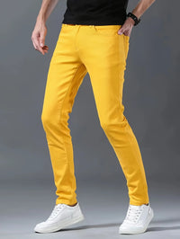 Washed Fashion Yellow Jeans Men Casual Business Cotton Elastic Slim Fit Skinny Trousers New Male Clothing Classic Denim Pants