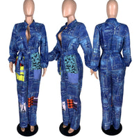 Sexy African Clothes Women Jumpsuit Lace Up Wide Leg Pants