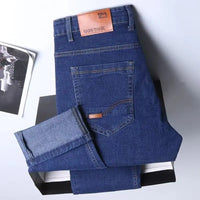2025 New Brand Washed Jeans Trousers Four Season Men's High Quality Jeans Business Casual High Waist Denim Pants