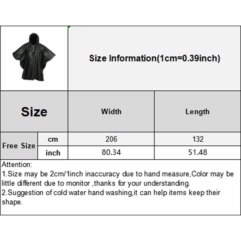Outdoor Raincoat Hooded Sleeve Waterproof Rain Poncho Motorcycle Rain Cover Camping Hiking Travel Rainwear