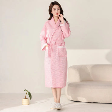 Spring Autumn Cotton Home Bathrobe Sexy Bath Robe Women's Sleepwear Double Deck Gauze Sleepshirts Female Nightgown