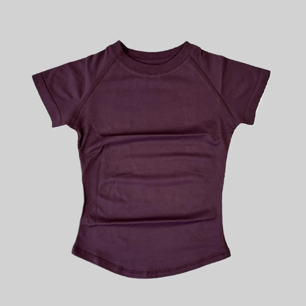 ARFTE Gym T Shirt Short Sleeve Yoga Top Women's Round Neck Seamless High Stretch Fitted Sports Gym Shirt Workout Clothing