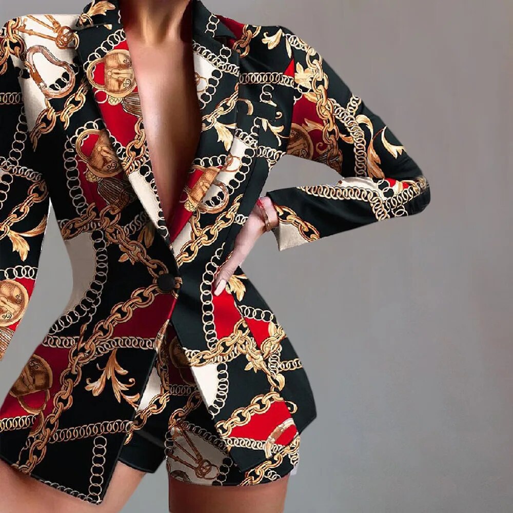 Fashion Long Sleeve Blazers And Sorts Two Piece Sets Women 2023 Autumn Outfits Sexy Elegant Leopard Blazer 2 Peice Set For Women