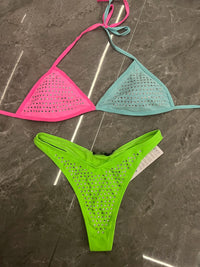 Kylie Jenner Vintage Thong Bikini rhinestone two piece women swimwear block color