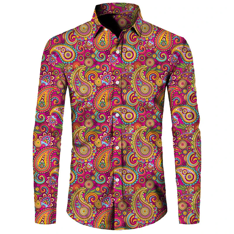Men's Long Sleeved Button Up Shirt Autumn Comfortable Lapel Shirt Retro Ethnic Style Mens Long Sleeved Trend Street Men Clothing