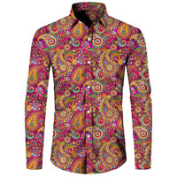 Men's Long Sleeved Button Up Shirt Autumn Comfortable Lapel Shirt Retro Ethnic Style Mens Long Sleeved Trend Street Men Clothing