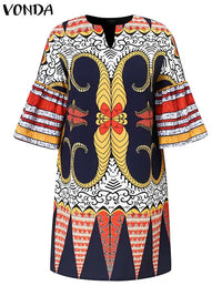 Plus Size 5XL VONDA Women Dress 2024 Fashion O-neck Elegant Mini Dresses Casual Half Flared Sleeve Sundress Bohemian Vestidos