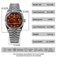 Eniton 36mm Men's Stainless Steel Watch with Peacock Stone Tiger Eye Dial NH35 Movement Mechanical Watch