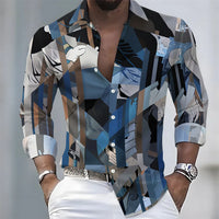 Men's Retro Color-Blocked Floral Print Long-Sleeve Shirt with Paisley Pattern Design, Casual Top for Spring and Autumn