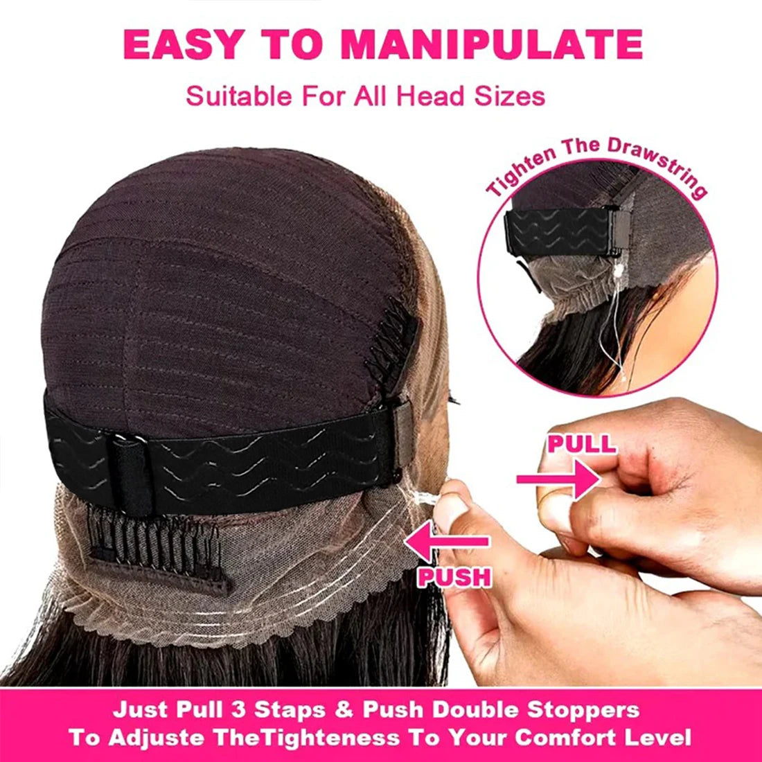 250% 30-36 inch HD Invisi Strap 360 Full Lace Frontal Kinky Curly Wig Black 100% Human Hair Drawstring Snug Water Wig Glueless