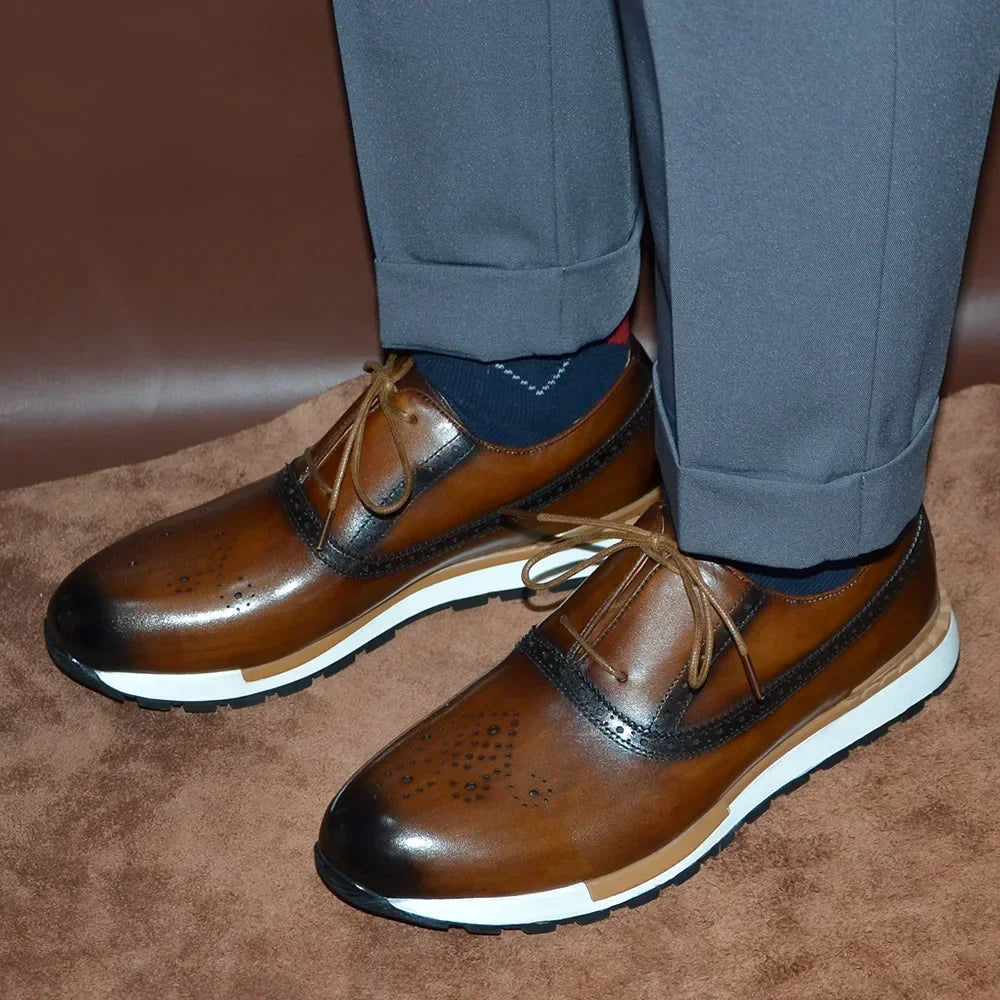 Men's Sneaker Shoes Genuine Cow Leather Oxford Brogue Luxury Designer 2-eyelet Lace-up Autumn Winter Daily Casual Shoes for Men