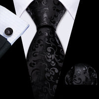 Barry.Wang Black White Gray Silver Men Tie Handkerchief Cufflinks Set Jacquard Necktie for Male Wedding Business Party Gift