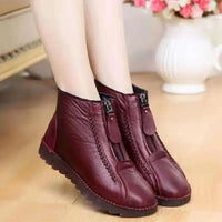 2022 Winter Women Ankle Boots Fashion Warm Mother's Boots Flat-Bottom Comfortable Non Slip Front Zipper Closure Female Footwear