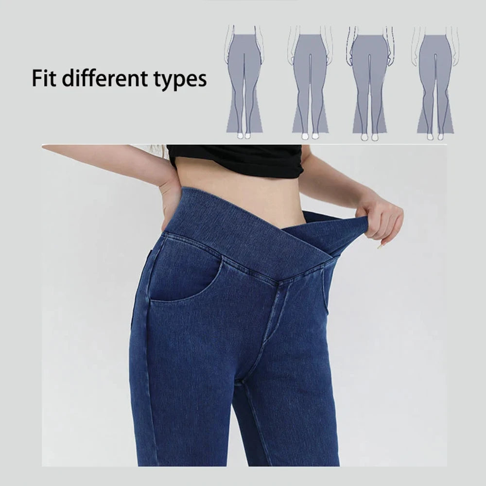 Yoga Jeans for Women Denim Pants Sexy Flared Trousers Lady Pants Hip Lifting and Cross Waist Design Indoor Sports Outdoor Flared