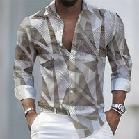 New men's artistic printed long-sleeved shirt, retro color-blocked design, casual shirt, versatile and stylish top for commuting