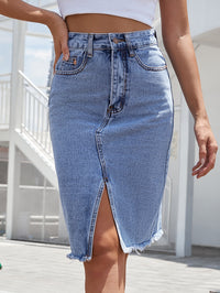 Women High Waist Denim Skirts Summer Mid-length Jeans Skirt